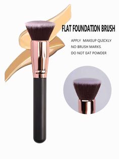 1pc Flat Head Fibre Bristles Makeup Brush For Foundation, Blush, Powder, Multi-Function Loose Powder Brush, Soft Bristles, Easy To Use For Daily Makeup Black    Wood  Foundation Brushes   Beauty Tools, size features are:Bust: ,Length: ,Sleeve Length: Brush For Foundation, Wood Foundation, Foundation Brushes, Face Brushes, Blush Powder, Contour Brush, Daily Makeup, Blush Brush, Face Brush