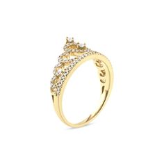 a yellow gold ring with diamonds on it