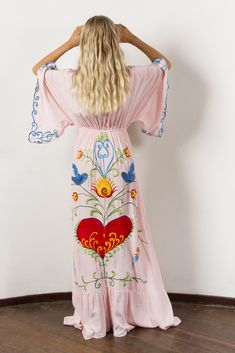 Women Spring Summer Bohemian Flower Embroidery Hollow Tassel Decoration Vintage Style Goddess Long Dress - Pink,M Summer Maxi Dress Boho, Tassel Decoration, Strange Magic, Dresses Maternity, Bohemian Flower, Batwing Dress, Bohemian Flowers, White Witch, Decoration Vintage