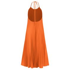 The Eleanor Pleated Halter Maxi Dress in orange is the perfect summer statement piece. With its flattering pleated design and halter neckline, this dress effortlessly combines style and comfort. Perfect for any occasion, this dress will make you stand out from the crowd. (Fashion-forward and fuss-free, the Eleanor Pleated Halter Maxi Dress will keep you looking and feeling cool this summer!) Size Guide: Model is 5’8” tall, and has a 33.7” bust, 24.4” waist, & 35.6” hips. She is wearing a S / US 4 / AU 8. This dress is true to size. Material: 100% Polyester. Feature: Halter neck. Sleeveless. Pleated. Plisse Skirt. Maxi length. Care Instructions: Machine wash / Cold hand wash Beach Pleated Halter Dress, Beach Pleated Halter Neck Dress, Beach Halter Neck Dress Pleated, Chic Orange Halter Dress For Summer, Pleated Sundress For Day Out, Summer Beach Pleated Halter Dress, Pleated Halter Dress For Beach In Summer, Summer Pleated Halter Dress For The Beach, Orange Summer Halter Neck Dress