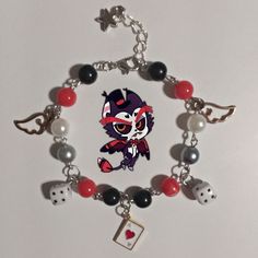 Clown inspired bracelet coquettish y2k anime bracelet Helluva Boss Bracelet Ideas, Hazbin Hotel Bracelet Ideas, Helluva Boss Bracelet, Hazbin Hotel Kandi, Hazbin Hotel Bracelets, Anime Bracelet, Pulseras Kandi, Diy Kandi Bracelets, Diy Kandi