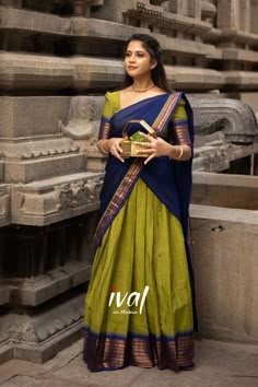 Traditional Halfsaree designed by Ival in Mabia WhatsApp +91 99526 79935 #ivalinmabia,#halfsaree,#ival, #ivalhalfsaree, #traditional Half Saree Designs South Indian, Dhavani Designs, Traditional Half Saree Designs, Attractive Dresses, Half Sarees