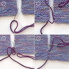 four pictures showing how to crochet the stitchs on an afghan or shawl