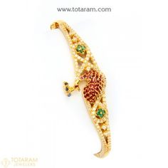 22K Gold 'Peacock' Bracelet with Cz & Color Stones - 235-GBR1787 - Buy this Latest Indian Gold Jewelry Design in 15.850 Grams for a low price of  $924.99 Multicolor Temple Jewelry Bangle Bracelets, Multicolor Temple Jewelry Style Bangle, Traditional Jeweled Bracelets As Gift, Traditional Bangle Bracelets With Jewels, Traditional Jeweled Bangle For Gift, Adjustable Temple Jewelry Bangle Bracelets, Adjustable Temple Bangle Bracelet, Elegant Bangle Bracelets For Festivals, Adjustable Bangle Bracelets In Temple Style