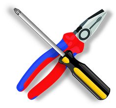 a pair of scissors and pliers on a white background with clipping for text