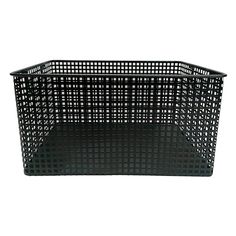 a black plastic basket on a white background