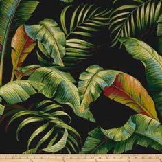 a painting of green leaves on a black background