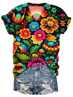 Women's Floral Print V-Neck Top,Come to wonderclosets to Find your Favorite.