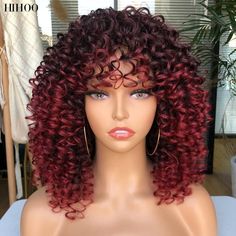 Synthetic Wigs For Black Women, Curly Cut, Curly Wig With Bangs, Hair References, Curly Fro, Crochet Styles, Short Afro, Cosplay Hair, Bangs Short