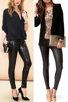 These New Years Eve outfit ideas will have you feeling super chic and beautiful. Look glam in these gold, glittery, and sequin fashion staples! Black And Gold Outfits, Sequin Outfits, Gold Outfits, Thursday Inspiration, Look Legging, Holiday Outfits Women, Party Outfits For Women