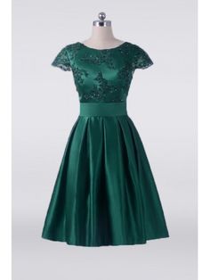 Vintage Emerald Green Short Mother Of The Bride Dress With Cap Sleeves Vestidos Color Verde Esmeralda, Mother Of The Bride Plus Size, Dress Mother Of The Bride, Dress With Cap Sleeves, Formal Dresses Short, Evening Dresses Cocktail, Tea Length Dresses