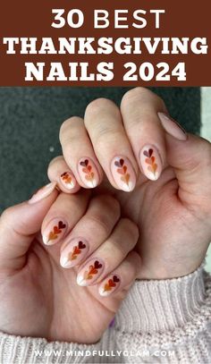 30 Super Cute Thanksgiving Nails (Including Turkey Nails!) for 2024 Oval Thanksgiving Nails, Thanksgiven Nails, Best Thanksgiving Nails, Thanksgiving Nails Short Almond, Almond Shape Thanksgiving Nails, Short Nails Ideas For Fall, Thanksgiving Nail Art Designs Fall, Short Nails For Thanksgiving, Nail Design Fall 2024