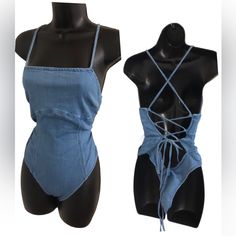 Sexy Blue Denim Open Back Lace Up Bodysuit Size Large New How Super Cute! Square Neckline Snap Buttons On Bottom Sexy Blue Denim Open Back Lace Up Bodysuit Size Large New Trendy Stretch Denim Jumpsuit For Summer, High Waist Blue Denim Jumpsuit For Summer, Blue Stretch Denim Jumpsuit For Summer, Trendy Stretch Blue Denim Jumpsuit, Trendy Blue Stretch Denim Jumpsuit, Summer Stretch Denim Jumpsuit In Medium Wash, Fitted High Waist Blue Bodysuit, Blue Backless Bodysuit For Spring, Summer High Rise Denim Jumpsuit For Night Out