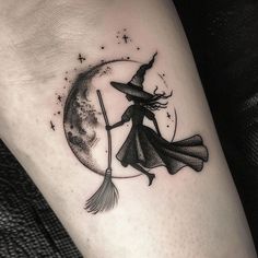 Bold Halloween Tattoo Flash Set Spell Tattoo Witchcraft, Witch Silhouette Tattoo, Witchy Tattoos For Women, Witch Tattoos For Women, Witch Tattoos, Lost Tattoo, Halloween Tattoo Flash, Witchcraft Tattoos, Invisibility Cloak