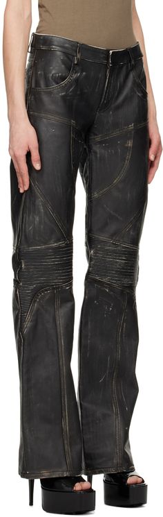 Grained leather pants. Distressing and fading throughout. · Paneled construction · Belt loops · Four-pocket styling · Zip-fly · Ribbed panels at knees · Partial viscose and cupro-blend satin lining · Logo-engraved gold-tone hardware Supplier color: Black Black Knees, Distressed Leather, Looks Style, Dream Clothes, Look Cool, Outfit Inspirationen, Home Remedies, Aesthetic Clothes, Fashion Inspo Outfits