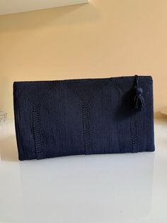 "A lovely vintage clutch from Corde England. Has tassel pull for the zipper. It is in excellent condition. Clean inside and out.  9\" L x 5\" H" Rectangular Evening Bag With Tassels, Formal Clutch Evening Bag With Tassels, Formal Clutch With Tassels, Navy Clutch, Vintage Clutch, Clutch Handbag, Evening Bags, Purses And Handbags, Clutches