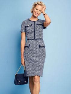 Textured Stripe Ponte Sheath Dress | Talbots Corporate Wear, Dressy Dresses, Stylish Work Outfits, Classic Style Women, Bodycon Dresses, Dress Sewing Patterns, Work Wardrobe