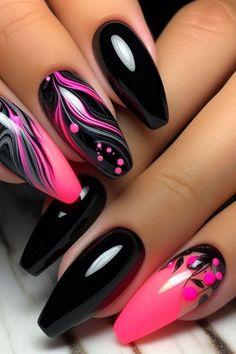 Black And Pink Nails, Vogue Hair, Nails August, Nailart Ideas, Top Nails, Fancy Hands