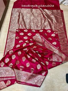 Introducing our stunning bright hot pink  mashru silk handloom Banarasi saree. A luxurious piece to cherish for generations, featuring beautiful gold zari butti all over, a gold zari border, and a breathtaking pallu. Showcasing the best of Indian weaving traditions. Mashru silk is a handwoven fabric that's a mix of silk and cotton, with a satin finish and a silk face and cotton backing. Hence it was a mix of silk and cotton, although with a satin finish. As it is mix of cotton and silk so silk m Celebration Katan Silk Saree With Zari Weaving, Banarasi Silk Saree For Navratri Celebration, Banarasi Silk Saree For Eid Celebrations, Eid Celebration Banarasi Silk Saree, Pink Dola Silk Saree For Celebration, Katan Silk Saree For Diwali Celebration, Diwali Celebration Katan Silk Saree, Celebration Banarasi Silk Saree With Pallu, Festival Celebration Banarasi Silk Saree