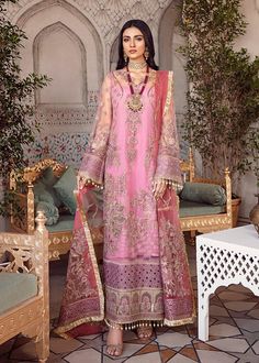 Elegant Pink Organza Dress, Embellished Organza Embroidered Dress For Eid, Embellished Embroidered Organza Dress For Eid, Eid Reception Organza Dresses, Elegant Semi-stitched Embroidered Party Dress, Semi-stitched Embroidered Party Dress, Elegant Semi-stitched Embroidered Dress For Party, Embellished Organza Designer Dresses, Elegant Zari Work Embroidered Party Dress