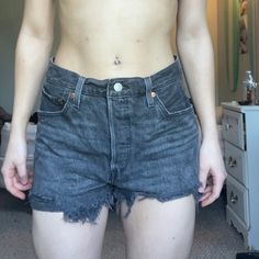 Never Worn Personally But I Thrifted Them Size Women’s 29 Way To Baggy On The Waist For Me Levi's Edgy High Rise Bottoms, Edgy Mid-rise Levi's Bottoms, Levi's High Waist Black Jean Shorts, Y2k Black Cotton Jean Shorts, Black Levi Shorts, Washed Black Cotton Jean Shorts, Levi Jean Shorts, Levis Denim Shorts, Mid Thigh Shorts