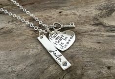 remembrance husband necklace | sterling silver Loss Of Husband Sympathy, Loss Of Husband, Remembrance Necklaces, Remembrance Jewelry, Necklace Stand, Heart Stamp, Silver Wings, Memorial Necklace, Hand Stamped Jewelry