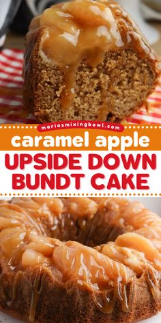 A sweet treat to make at home using a spice cake mix! Your Christmas dessert ideas must have this caramel apple upside down cake. Loaded with pie filling and caramel sauce, this apple bundt cake is so good! Save this holiday baking recipe!