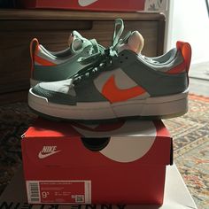 Brand New Pair Of Women’s Nike Dunk Aloe Disrupt Sea Glass/Hyper Crimson Steam Sneakers. My Husband Gave These To Me But He Got Them In The Wrong Size. Absolutely Nothing Wrong With Them. Open To All Offers Nike Disrupt Low, Nike Dunk Low Disrupt, Womens Nike, Nike Dunk Low, Dunk Low, Nike Dunk, Nike Dunks, Green And Orange, Shoe Brands