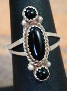 Item # 549P2-Zuni 3 Stone Oval & Round Onyx Rings by F.Martinez Sz 6 3/4 and 7 1/4 Onyx Rings, Eagle Rock, Onyx Ring, Multi Stone Ring, American Jewelry, Multi Stone, Native American Jewelry, Turquoise Jewelry, Stone Rings