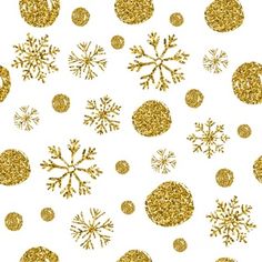 gold glitter snowflakes and balls on a white background