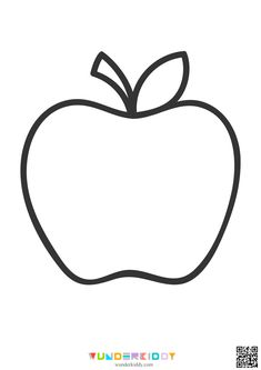 an apple with a leaf on it is outlined in the form of a line drawing