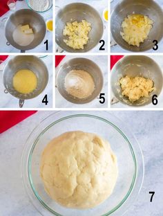 step by step instructions on how to make bread in a bowl with eggs and flour