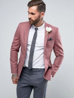 Men’s Pink Blazer Outfit, Pink Blazer Outfit Men Wedding, Mens Pink Blazer, Blazer Outfits Men Wedding, Blazer For Men Wedding, Blazer Man, Mens Fashion Wedding Guest, Hairstyle Mens