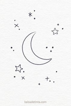 the moon and stars are drawn on paper