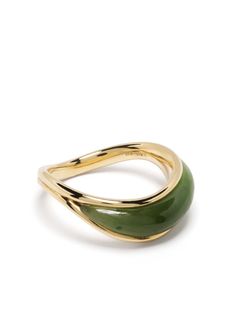 18kt yellow gold Stream Wave jade ring from FERNANDO JORGE featuring 18kt yellow gold, jade, polished finish and wave design. Jade Ring Gold, Engagement Signet Ring, Gold And Green Rings, Hollow Form Ring, Funky Wedding Rings, Unisex Engagement Rings, Funky Engagement Rings Unique, Jade Ring Engagement, Funky Engagement Rings