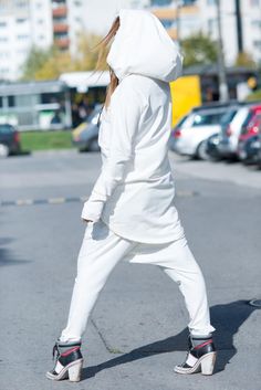 Workout Outfit White Hooded Hoodie Harem Pants Set Women | Etsy Spring Tracksuit With Drawstring Hood And Long Sleeves, Oversized Long Sleeve Tracksuit With Pockets, Cotton Tracksuit With Drawstring Hood, Cotton Tracksuit With Drawstring Hood And Long Sleeves, White Long Sleeve Tracksuit For Fall, Winter White Long Sleeve Hoodie For Loungewear, Winter White Long Sleeve Loungewear Hoodie, White Stretch Tracksuit For Winter, Hooded Tracksuit With Drawstring Hood For Spring