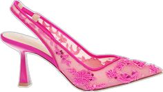 Pink Embellished Slingback Heels, Feminine Embellished Pointed Toe Heels, Chic Sequined Heels For Spring, Spring Wedding Heels With Sequins, Embellished Pointed Toe Slingback Pumps For Events, Chic Wedding Heels With Sequins, Embellished Pointed Toe Heels For Party, Glamorous Pink Slingback Pumps For Party, Embellished Slingback Pumps For Gala