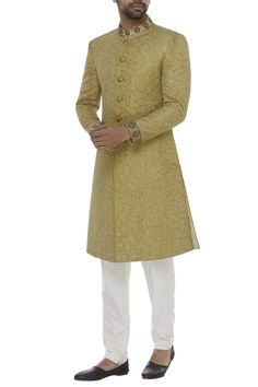 The most ideal pick for all your year-round weddings, this floral embroidered sherwani looks effortlessly smart no matter what the occasion. Enhanced with a zardozi embroidered mandarin collar, this vibrant attire redefines traditional luxury. 
mandarin collar
floral embroidery
thread embroidery
zardozi embroidery
button front closure
full sleeves - Aza Fashions Embroidery Zardozi, Men's Closet, Embroidered Sherwani, Male Outfits, Sherwani Groom, Zardozi Embroidery, Sherwani For Men, Men Closet, Groom Outfit