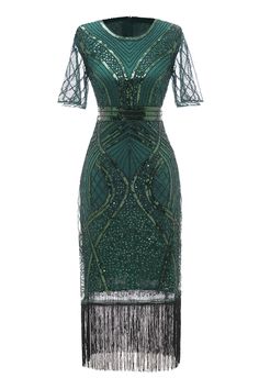 Zapaka Women Dark Green 1920s Dress Round Neck Mother Of The Bride Dress With Fringes – ZAPAKA Lovely Partner, Dress Occasion, Evening Dresses Cocktail, 1920s Dress, Sophisticated Dress, Mother Of The Bride Dress, Wedding Bridesmaid Dresses, Green Shorts, Party Dresses For Women