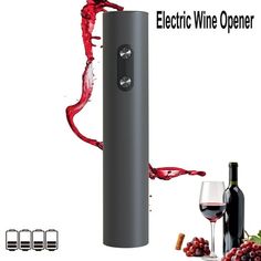 an electric wine opener with red wine pouring out of it