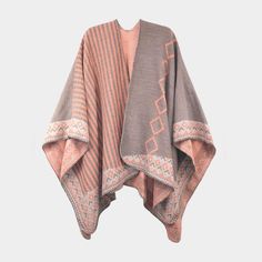 Style No : [450472] S1039-Gy Color : Gray, Pink Size : 47" X 55" Material : 100% Acrylic Reversible Bohemian Pattern Runan Wrap Poncho Pink Shawl For Fall, Pink Shawl Poncho For Winter, Pink One-size Winter Shawl, Pink One Size Shawl, Pink One Size Shawl For Winter, One Size Pink Shawl For Winter, Pink One-size Poncho For Fall, Pink One Size Poncho For Fall, Pink Bohemian Winter Poncho