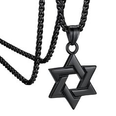 PRICES MAY VARY. 💕【Star of David Necklace-Religious Amulet】The Star of David, which is known in Hebrew as a Magen David, is the most common symbol for expressing Jewish identity and their Judaism faith. A great protective amulet charm for Jewish and for those you want to protect. 💕【SIMPLE DESIGN】: Simple and elegant design,these necklaces go well with many styles of clothing, like T-shirt, sweater, vest, dress and so on, they can make you unique, nobody will miss it and you will received a gre Black Star Of David Necklace, Spiritual Style, Black Spiritual Necklace With Star Of David, Black Star Of David Spiritual Necklace, Symbolic Black Star Of David Jewelry, Sweater Vest Dress, Protective Boyfriend, Black Necklaces, Jewish Star Necklace, Protective Amulet