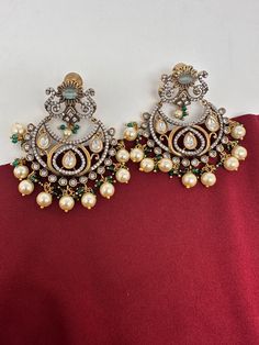 Kundan Chandbali in Victorian Finish with --Color-- beads and pearls.Color : VictorianSize : Approx 2.25 Inches; Weight : Approx 11 Grams EachStones : Kundan AD --Color-- Stone --Color-- Beads Kundan Chandbali, Ad Earrings, Color Beads, Color Stone, Social Events, Indian Jewelry, Stone Color, Beads, Stone