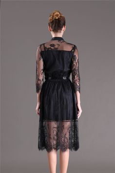 Hollow Out Half Sleeve Elastic Waist Floral Crochet Black Lace Dress - Uniqistic.com Fall Party Midi Dress With Half Sleeves, Fitted Half Sleeve Maxi Dress For Party, Fitted Lace Dress With Sheer Sleeves For Spring, Long Sleeve Fitted Dress With Lace Patchwork, Formal Spring Lace Dress With Sheer Sleeves, Evening Lace Dress With 3/4 Sleeves, Spring Midi Lace Dress With Sheer Sleeves, Fitted Half Sleeve Maxi Dress For Evening, Fall Lace Patchwork Maxi Dress