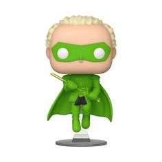 the green lantern pop vinyl figure is shown in front of a white background and has his hands on his hips