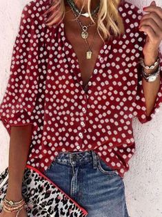 Women Vintage Half Sleeve Boho Floral Printed V Neck Plus Size Casual Tops Red Shirt Outfit, Women Casual Outfits, Winter Blouses, Ladies Blouse, Hem Design, Women Shirts Blouse, Basic Tops, Outfit Casual, Casual Blouse