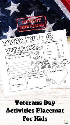 an american flag with the words veterans day activities for kids