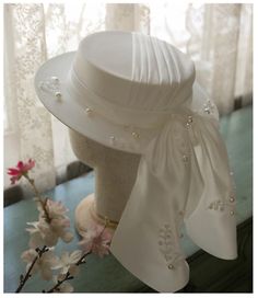 Luxury Satin Bridal Bucket Hat White Pearls Bowknot Boater Cap Wedding Party Hat | eBay Formal Wide Brim Hat With Ribbon, Formal Hat With Ribbon And Curved Brim, Elegant Church Hat With Ribbon, Adjustable Ribbon Headpiece For Wedding, Party Hat With Ribbon And Short Brim, Party Hats With Ribbon And Short Brim, Elegant White Hat For Gift, Curved Brim Hat With Ribbon For Church, Church Hat With Ribbon And Curved Brim