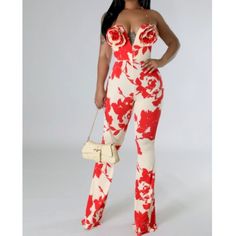 Beautiful And Stylish Floral Print Jumpsuit With Floral Embellishments - This Jumpsuit Has Good Stretch - Size Medium Only Left In Stock Bohemian Rompers, Urban Outfitters Romper, Carhartt Womens, Floral Print Jumpsuit, Halter Romper, Floral Print Rompers, Print Jumpsuit, Tie Dye Cotton, Red Jumpsuit