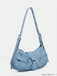 BagForLove - Studded PU Hobo Bag with Adjustable Strap: A Fashionable Essential! Product Description Color Blue Details Grommet Eyelet Magnetic Yes Bag Size Medium Type Hobo Bag Strap Type Adjustable Closure Type Flap Style Fashionable Composition 100% Polyester Material PU Leather Size Chart INCH CM Bag Length Bag Width Bag Height Handle Height 11 inch 2.8 inch 5.9 inch 11.8 inch Bag Length Bag Width Bag Height Handle Height 28 cm 7 cm 15 cm 30 cm Details Pictures Similar Products h2 { text-ali Trendy Handheld Hobo Bag With Pockets, Trendy Hobo Bag With Pockets, Trendy Baguette Bag With Pockets For Daily Use, Trendy Shoulder Baguette Bag With Pockets, Trendy Baguette Shoulder Bag With Pockets, Trendy Softback Shoulder Bag With Pockets, Casual Baguette Bag For Errands, Trendy Softback Hobo Bag With Removable Pouch, Trendy Hobo Bag With Removable Pouch